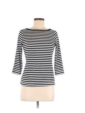 Three Dots Black and White Striped Boatneck Top